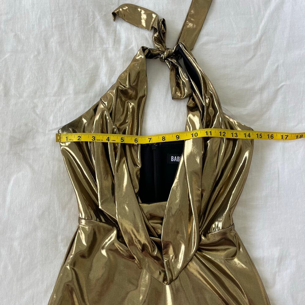 Babyboo Gold Halter Cowl Neck Fallon Stretch Mini Dress Size Medium - Picture 6 of 14